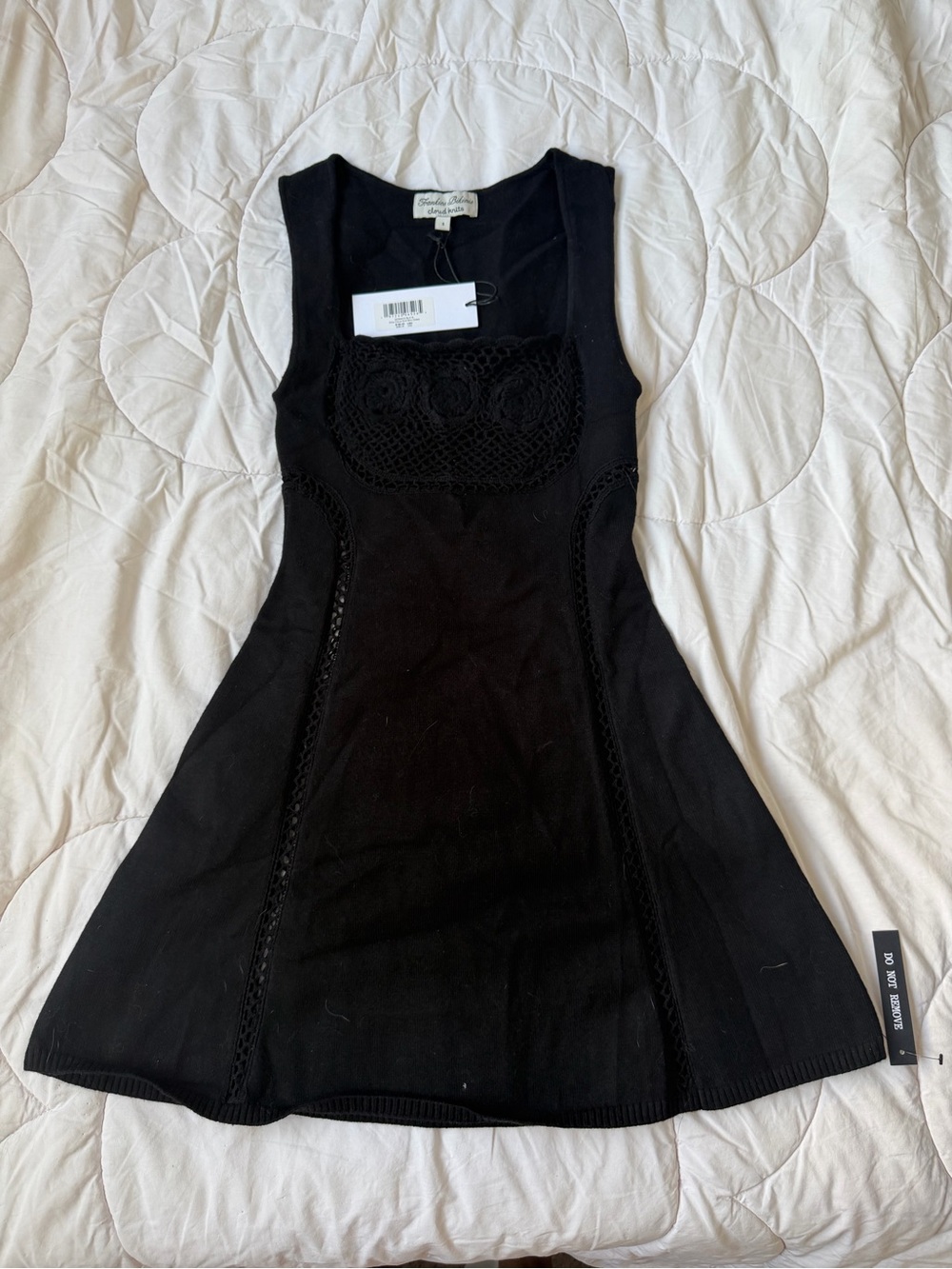 Frankie's Bikinis Black Sleeveless Knit Dress with Crochet Detail